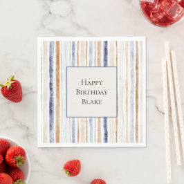 Blaue Creme Streifen Geburtstag Serviette