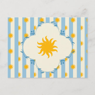 Blaue Creme-Streifen-Gold-Sonnenstrahl-Postkarte Postkarte