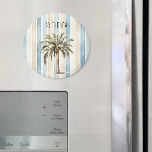 Blaue Creme Streifen Tropischer Palmbaum Magnet
