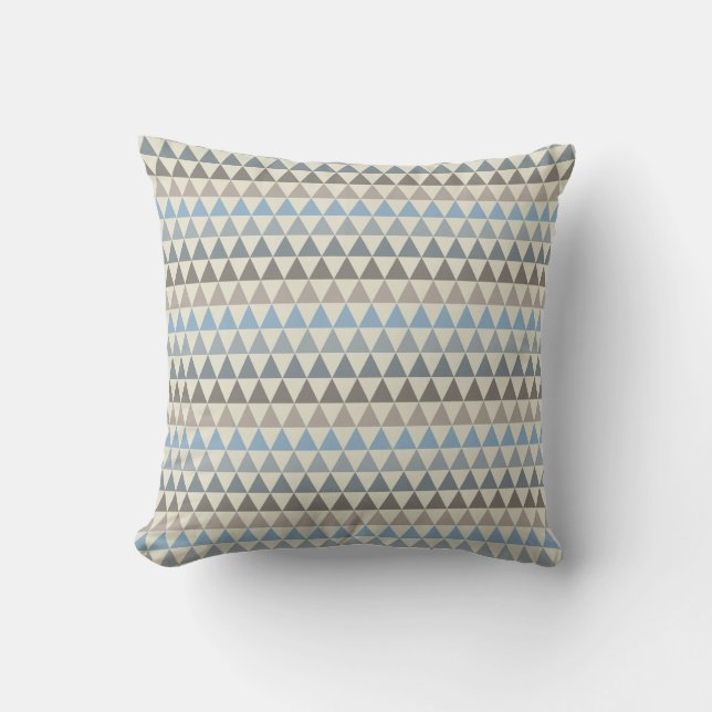 Blaue Creme-und Brown-Dreiecke Kissen (Vorderseite)