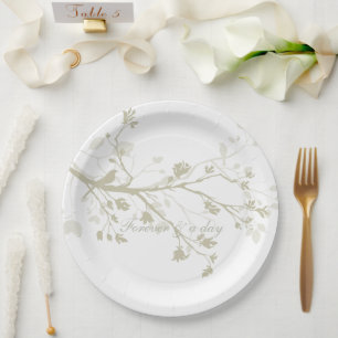 Blaue Creme-Vogel-Zweig-Blumen-Hochzeit Pappteller