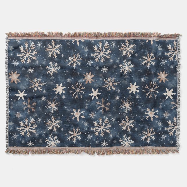 Blaue Creme Weihnachts-Schneeflocken Decke (Vorderseite)