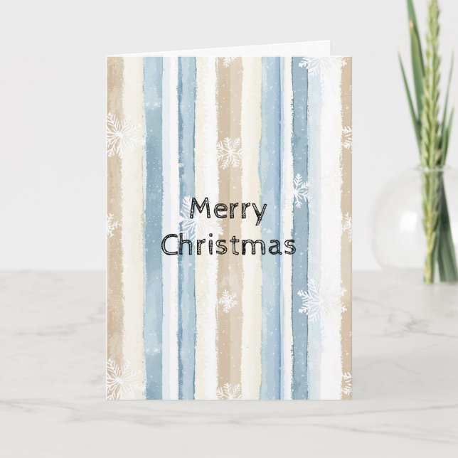 Blaue Creme WeihnachtsStreifen Schneeflocken Karte (Vorderseite)