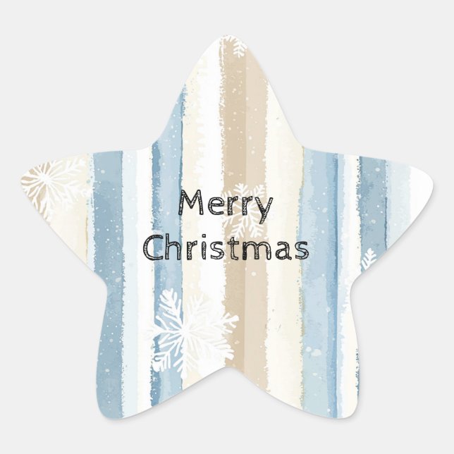 Blaue Creme WeihnachtsStreifen Schneeflocken Stern-Aufkleber (Vorderseite)