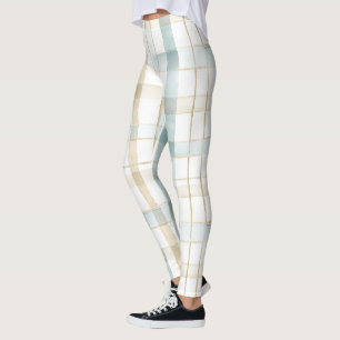 Blaue Creme Weiße Karos Leggings