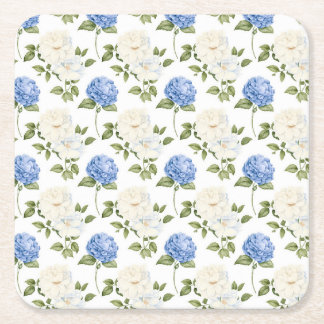 Blaue & cremefarbene Hortensien-Gartenparty-Papier Rechteckiger Pappuntersetzer