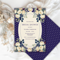 Blaue & cremefarbene Punkte Blumen Elegante Brautp