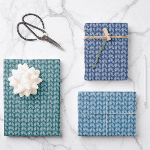 Blaue Crochet Garn Muster Geschenkpapier Set