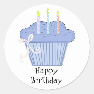 Blaue Cupcake mit Geburtstagskerzen Runder Aufkleber