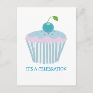 Blaue Cupcake-Party-Einladung Einladungspostkarte
