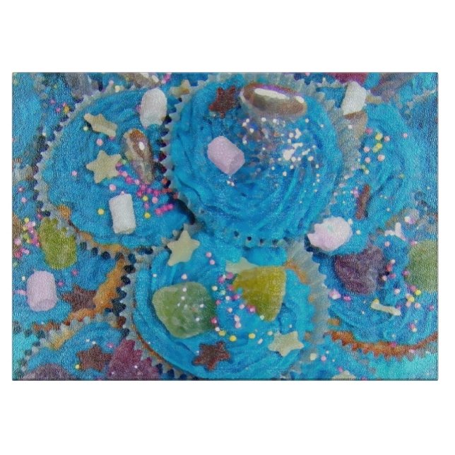 Blaue Cupcakes-Schneidplatte Schneidebrett (Vorderseite)
