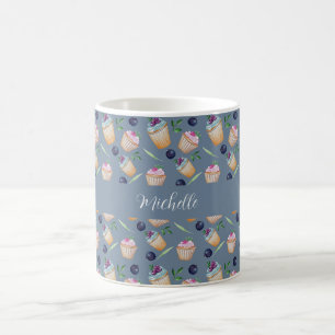 Blaue Cupcakes und Früchte Wasserfarbenmuster Kaffeetasse