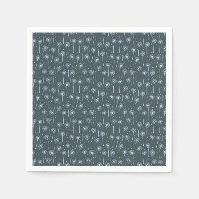 Blaue cyan-bohemian Löwenzahn-Muster Serviette (Vorderseite)