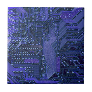 Blaue Cyber-Schaltungsplatine Tech-Kunst Elektroni Fliese