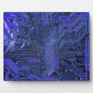 Blaue Cyber-Schaltungsplatine Tech-Kunst Elektroni Fotoplatte