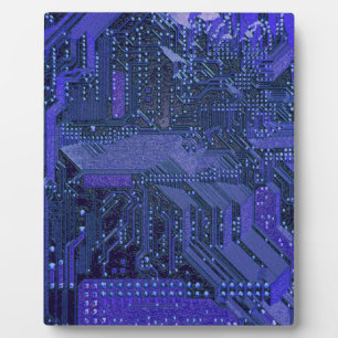 Blaue Cyber-Schaltungsplatine Tech-Kunst Elektroni Fotoplatte