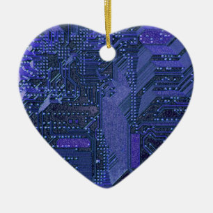 Blaue Cyber-Schaltungsplatine Tech-Kunst Elektroni Keramik Ornament