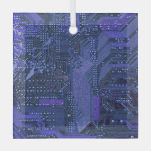 Blaue Cyber-Schaltungsplatine Tech-Kunst Elektroni Ornament Aus Glas