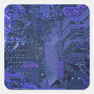 Blaue Cyber-Schaltungsplatine Tech-Kunst Elektroni Quadratischer Aufkleber