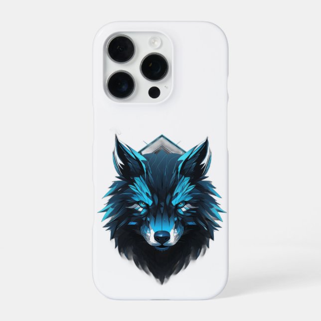 Blaue Cyber-Wolf-Grafik iPhone 16 Pro Hülle (Rückseite)