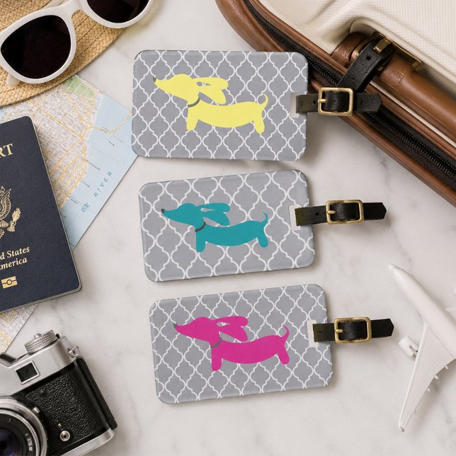 Blaue Dackel Gepäcktasche - Geschenk Gepäckanhänger (Wiener dog luggage tag)