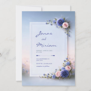 Blaue Dahlie-Ecken-Hochzeit Einladung