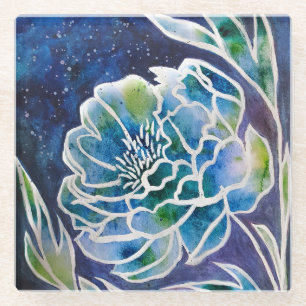 Blaue Dahlie Marineblau Türkis Himmelsblume Floral Glasuntersetzer