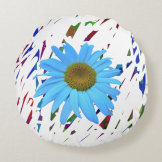 Blaue Daisy-Abstrakt-Grafik-Rundkissen Rundes Kissen