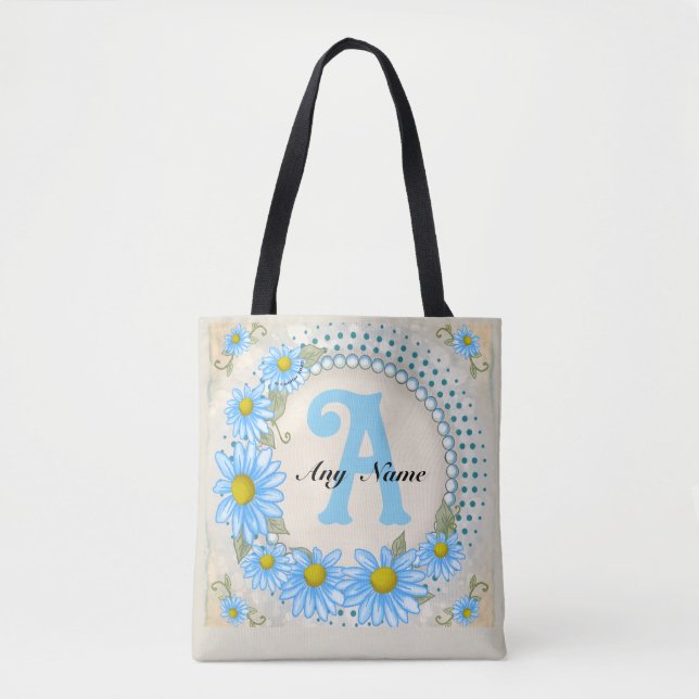 Blaue Daisy-Monogramm  Tasche (Vorderseite)