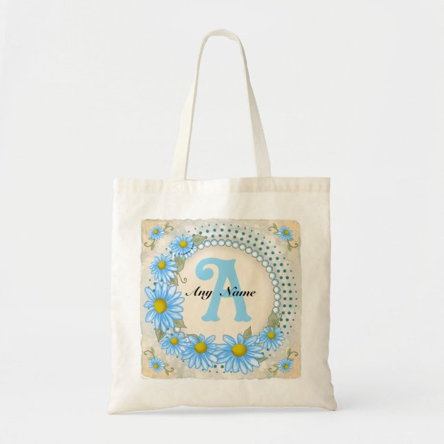 Blaue Daisy-Monogramm  Tragetasche (Vorne)