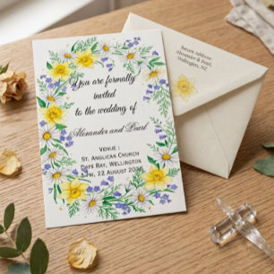 Blaue Daisy und gelbe Narzisse Hochzeitseinladung Einladung