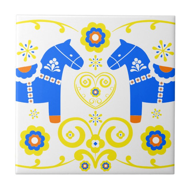 Blaue Dala Pferde Fliese (Vorderseite)