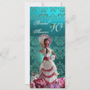 BLAUE DAMASK BEACH WEDD - BRAUTPARTY MONOGRAM EINLADUNG