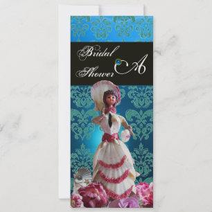 BLAUE DAMASK BEACH WEDD - BRAUTPARTY MONOGRAM EINLADUNG