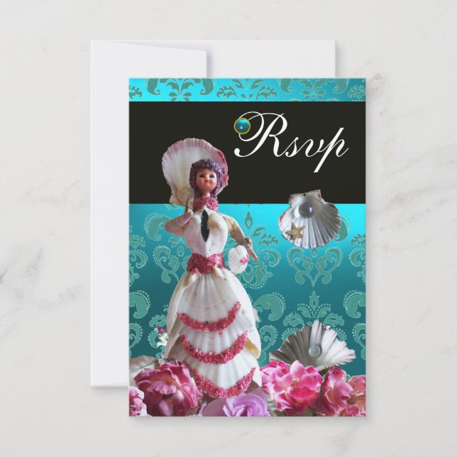 BLAUE DAMASK BEACH WEDD - BRAUTPARTY UAWG RSVP KARTE (Vorderseite)