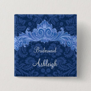 Blaue Damaskl Vintage Button
