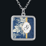 Blaue Damaskus-Mit Monogramm Netzwerkvorlage Versilberte Kette<br><div class="desc">Wunderschönes Geschenk für Damen und Mädchen. Auch eine schöne Brautjungfrau.</div>