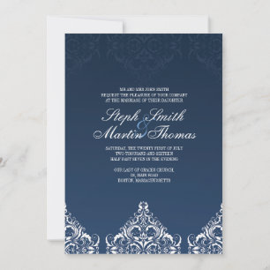 Blaue Damast-Hochzeitseinladung Einladung