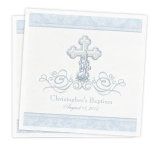 Blaue Damast-Kreuz-Tauf-Kommunionservietten Serviette