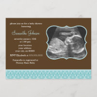 Blaue Damast-Mustersonogram-Babyparty