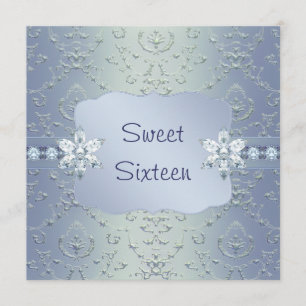 Blaue Damast-Schimmer-Sweet-Sixteen-Einladung Einladung