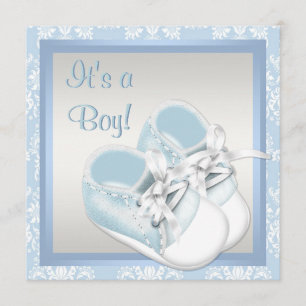 Blaue Damast-Schuhe Blaue Damast-Baby-Party für ei Einladung