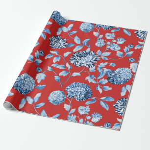 Blaue Dame Christmas Red Vintage Large BlumenToile Geschenkpapier