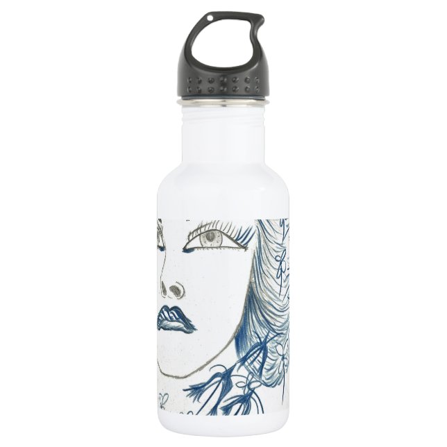 Blaue Dame Flower Edelstahlflasche (Vorderseite)