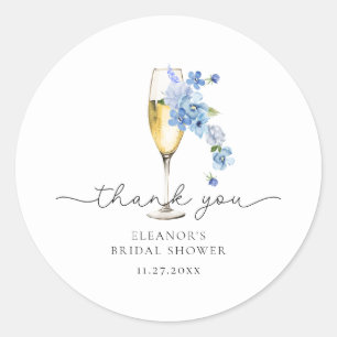 Blaue Dankeschön-Blüten & Prosecco-Brautparty Runder Aufkleber