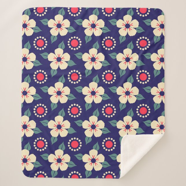 Blaue Decke mit Creme-Blume Sherpadecke (Vorderseite)