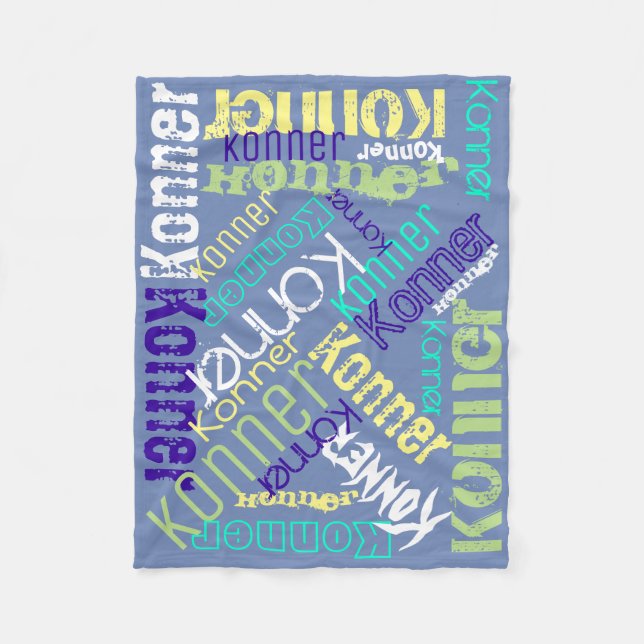 Blaue Decken-Namen-Collage personalisiert Fleecedecke (Vorderseite)
