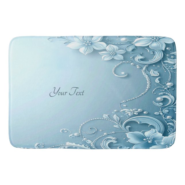 Blaue dekorative Blumenbadmatte Badematte (Vorderseite)