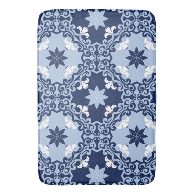 Blaue dekorative marokkanische geometrische Fliese Badematte (Vorderseite Vertikal)