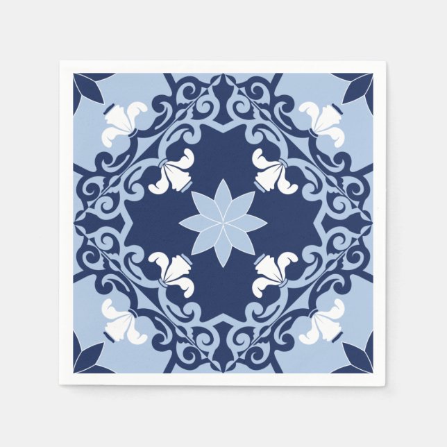 Blaue dekorative marokkanische geometrische Fliese Serviette (Vorderseite)